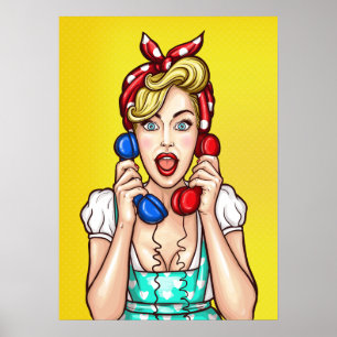 Pop Art Woman on Two Phones poster
