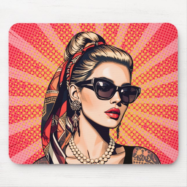 Pop Art Woman - Retro Chic Mouse Mat (Front)