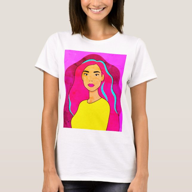 Pop Art Woman T-Shirt | Colourful Retro Graphic Te (Front)