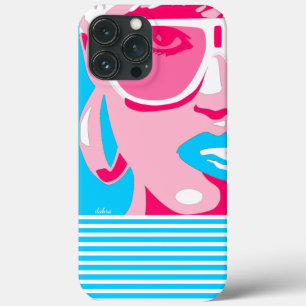 Pop Art Woman White Sunglasses Biting Blue Lips iPhone 13 Pro Max Case