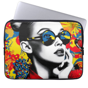 Pop art woman with sunglasses laptop sleeve