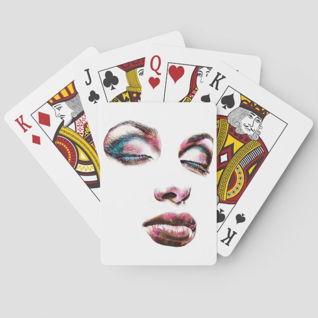 Pop Art Womans Face Makeup beauty Abstract art   Playing Cards (Back)