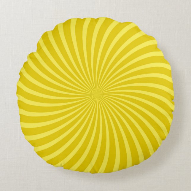 Pop art yellow background,  retro comic rays illus round cushion (Front)