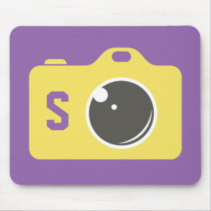 Pop Art Yellow Camera Purple Monogram Mouse Mat