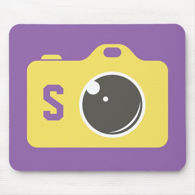 Pop Art Yellow Camera Purple Monogram Mouse Mat (Front)