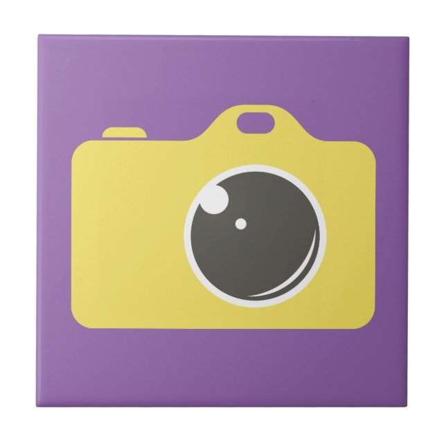 Pop Art Yellow Camera Purple Tile (Front)