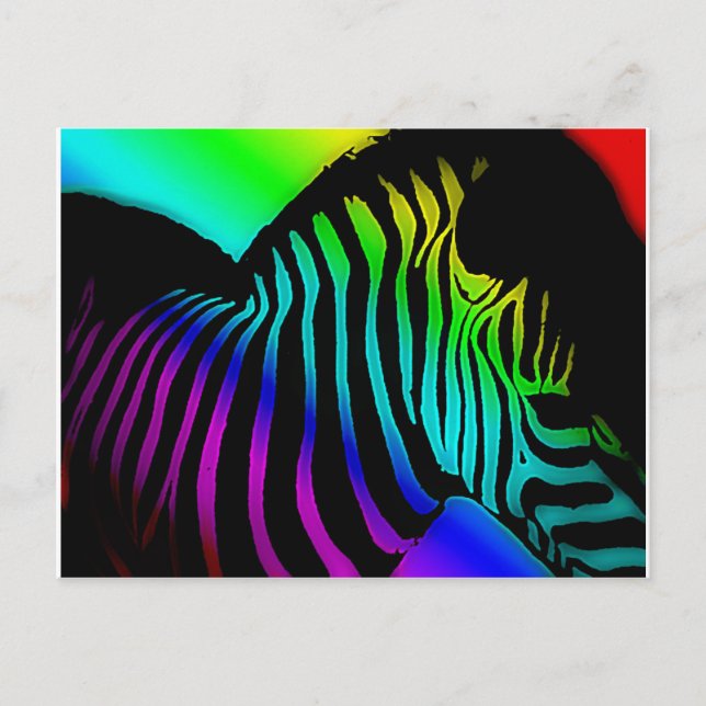 pop art zebra  in neon rainbow colours postcard (Front)