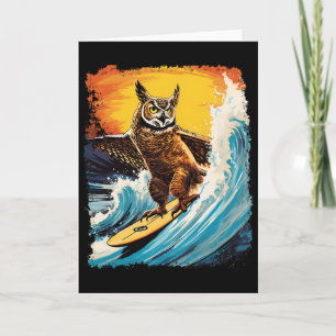 Pop Art Zoo Vintage Bird Horned Owl Surfing Card