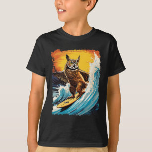 Pop Art Zoo Vintage Bird Horned Owl Surfing T-Shirt
