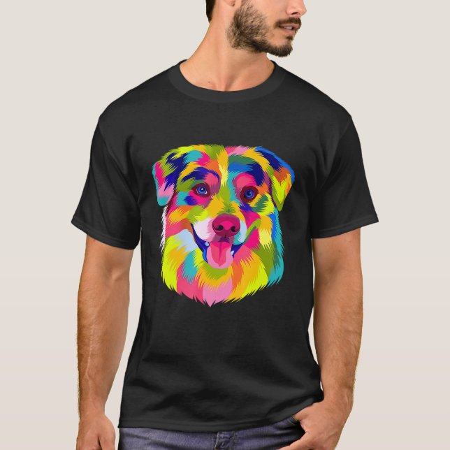 Pop Australian Shepherd  Cute Colourful Aussie Dog T-Shirt (Front)