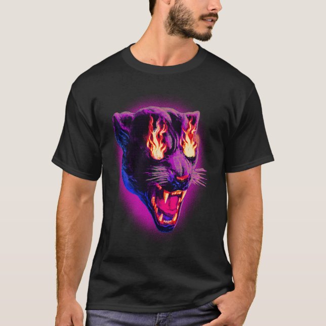 Pop Black Panther on Fire Leopard Jaguar Animal T-Shirt (Front)