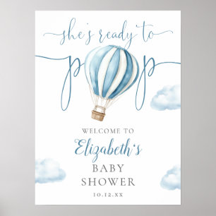 Pop Blue Balloon Baby Shower Welcome Sign
