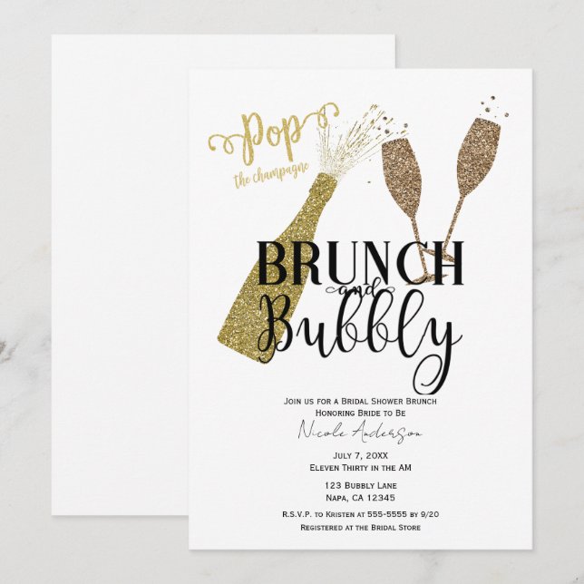 POP Champagne Brunch & Bubbly Bridal Shower   Invitation (Front/Back)