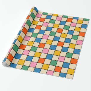 Pop Check Colourful Retro Modern Checked Pattern Wrapping Paper