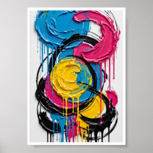 Pop Circles Drip - Colourful Blue Pink Yellow Blac Poster