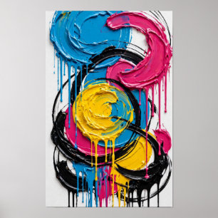 Pop Circles Drip - Colourful Blue Pink Yellow Blac Poster