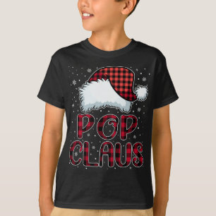 Pop Claus Merry Christmas Buffalo Plaid Red Santa T-Shirt