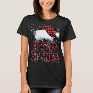 Pop Claus Merry Christmas Buffalo Plaid Red Santa T-Shirt
