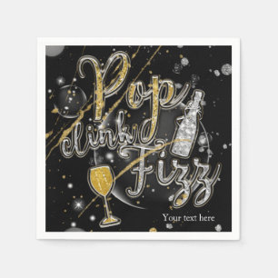 POP CLINK FIZZ Champagne Bubbles Party Celebration Napkin