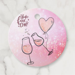 Pop Clink Fizz Custom Wine Glass Heart Balloon Favour Tags
