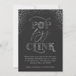 pop clink fizz silver holiday party invitation
