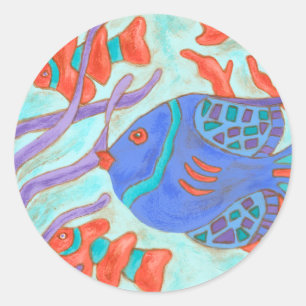 Pop-Coloured Fish Classic Round Sticker