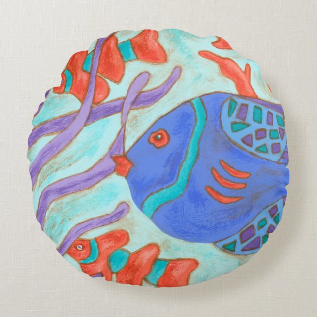 Pop-Coloured Fish Round Cushion (Front)