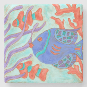 Pop-Coloured Fish Stone Coaster