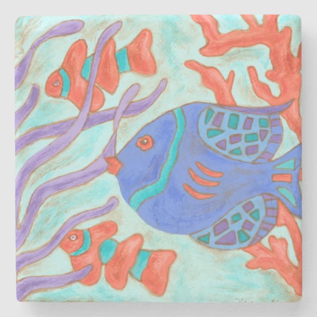 Pop-Coloured Fish Stone Coaster (Front)