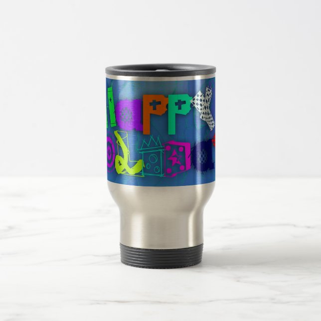 Pop Colourful Happy Holidays Travel Mug (Center)