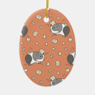 Pop Corning Guinea Pig Pattern in Orange Ceramic Tree Decoration
