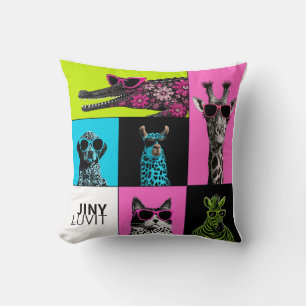 Pop Crew Colourful Animal Mosaic Throw Pillow