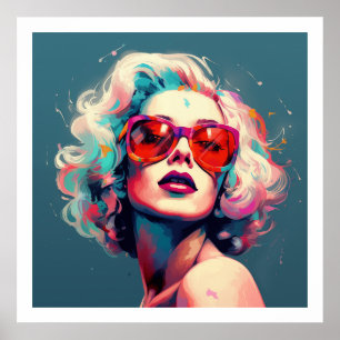 Pop Culture Vibrant Colours Girl with Glasses Poster