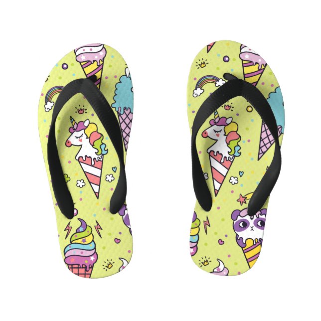 Pop Cute Ice Cream: Animal Pattern Kid's Flip Flops (Footbed)