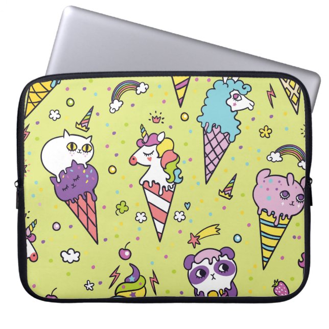 Pop Cute Ice Cream: Animal Pattern Laptop Sleeve (Front)