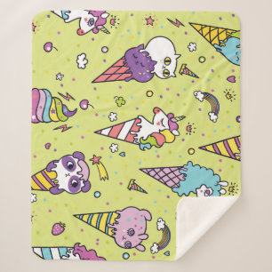 Pop Cute Ice Cream: Animal Pattern Sherpa Blanket