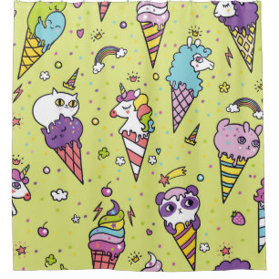 Pop Cute Ice Cream: Animal Pattern Shower Curtain