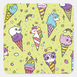 Pop Cute Ice Cream: Animal Pattern Square Sticker
