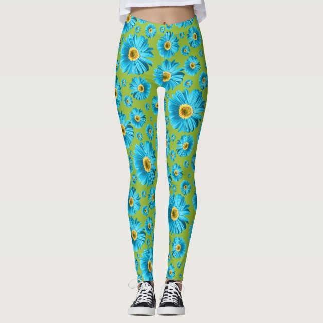 Pop Daisy Aqua Blue Leggings (Front)