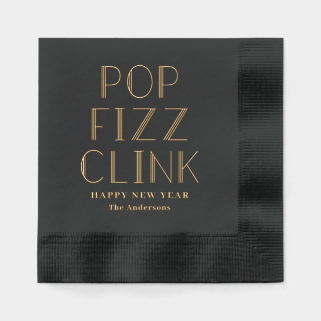 Pop Fizz Click Holiday Party Foil Stamped Napkins (Front)