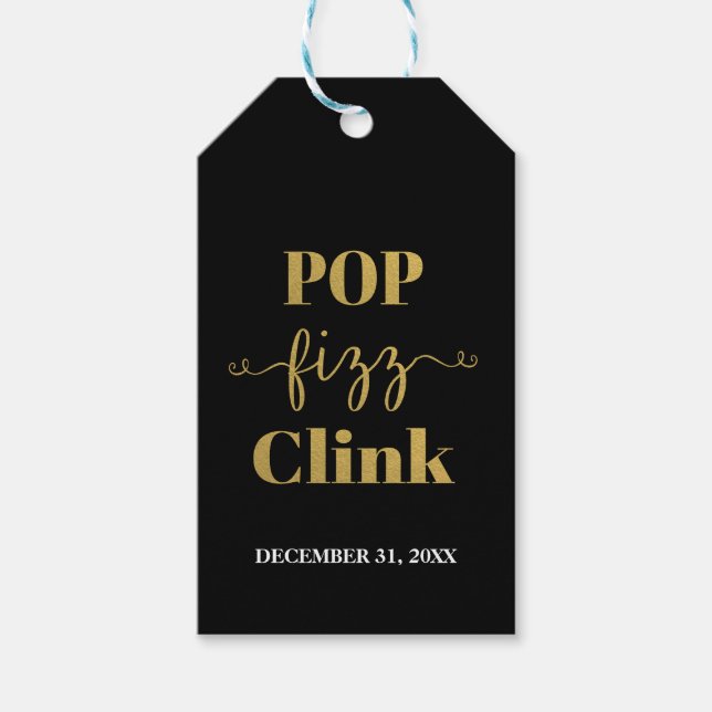 POP FIZZ CLINK Black & Gold Gift Tag (Front)