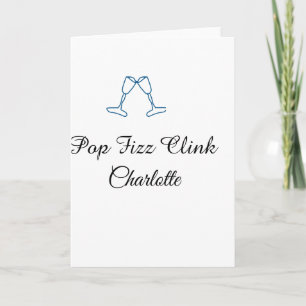 Pop fizz clink blue champagne bottle new year card