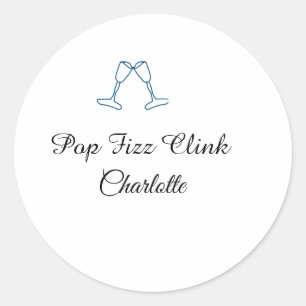 Pop fizz clink blue champagne bottle new year classic round sticker