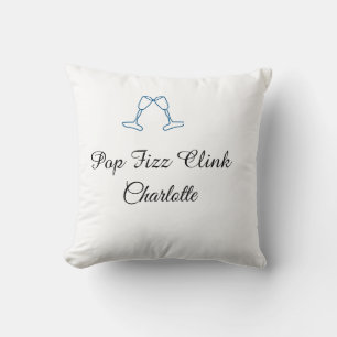 Pop fizz clink blue champagne bottle new year cushion