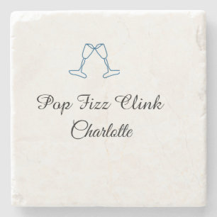 Pop fizz clink blue champagne bottle new year stone coaster
