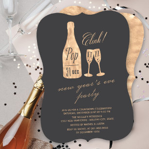 Pop Fizz Clink Champagne Chic New Year's Eve Party Invitation