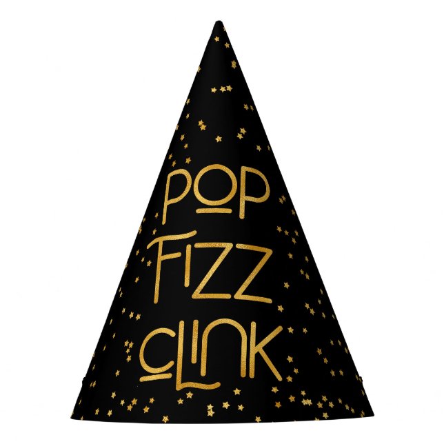 Pop Fizz Clink Elegant Typography Confetti Party Hat (Front)