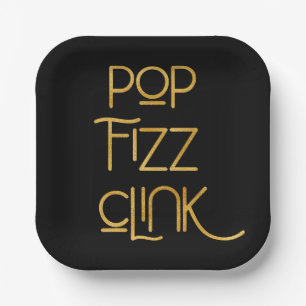 Pop Fizz Clink Elegant Typography Paper Plate