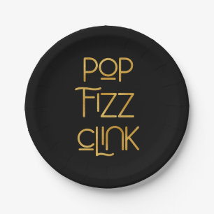 Pop Fizz Clink Elegant Typography Paper Plate
