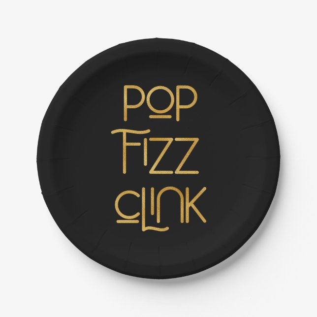 Pop Fizz Clink Elegant Typography Paper Plate (Front)
